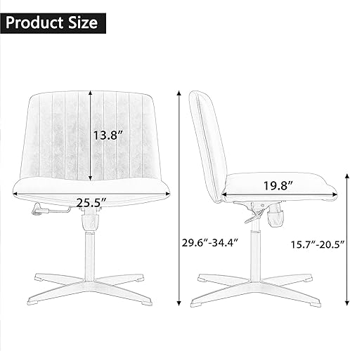 Miniatura 2 de Aowos Silla de escritorio de oficina sin brazos sin ruedas, silla de oficina en casa con patas cruzadas, silla de tocador ajustable giratoria ancha