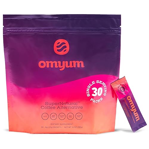 OMYUM - Alternativa de café de hongos y cacao prémium (30 paquetes de una sola porción), mezcla orgánica con melena de león, reishi, cordyceps,