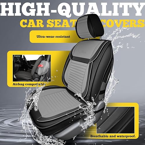 Miniatura 57 de LINGVIDO - Fundas de piel sintética con respaldo para asiento de automóvil, transpirables, impermeables, universal y antideslizante, para SUV, Beige