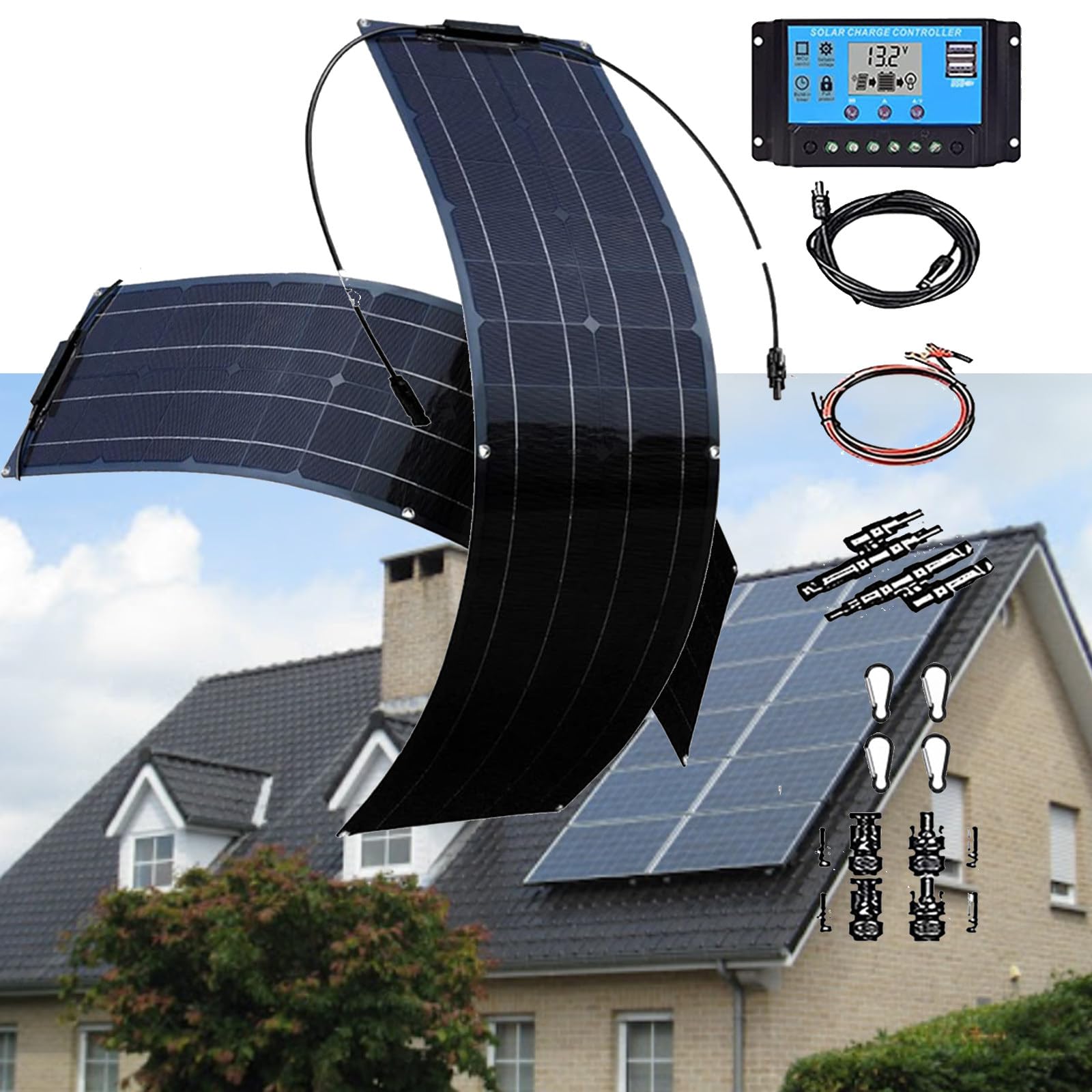 Kit de paneles solares flexibles de 2 x 200 W para aplicaciones fuera de la red, ideal para barcos, caravanas, caravanas y más