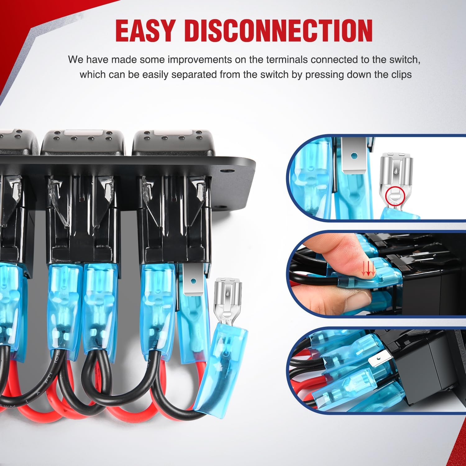 Nilight 16AWG 14AWG 12AWG LED Light Bar Wiring Harness Kit 12V On/Off 5 Gang Rocker Switch Panel Power Relay Blade Fuse 5Pin Toggle Switches for Cars Boat ATV Trucks-10 Leads