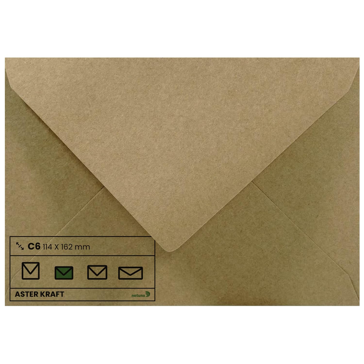 Netuno 500x sobres marrones de papel kraft DIN C6 114x162mm 100g Aster Kraft solapa puntiaguda engomada sin ventana ECO reciclados retro para invitaciones boda Navidad tarjetas regalo vales bautizo