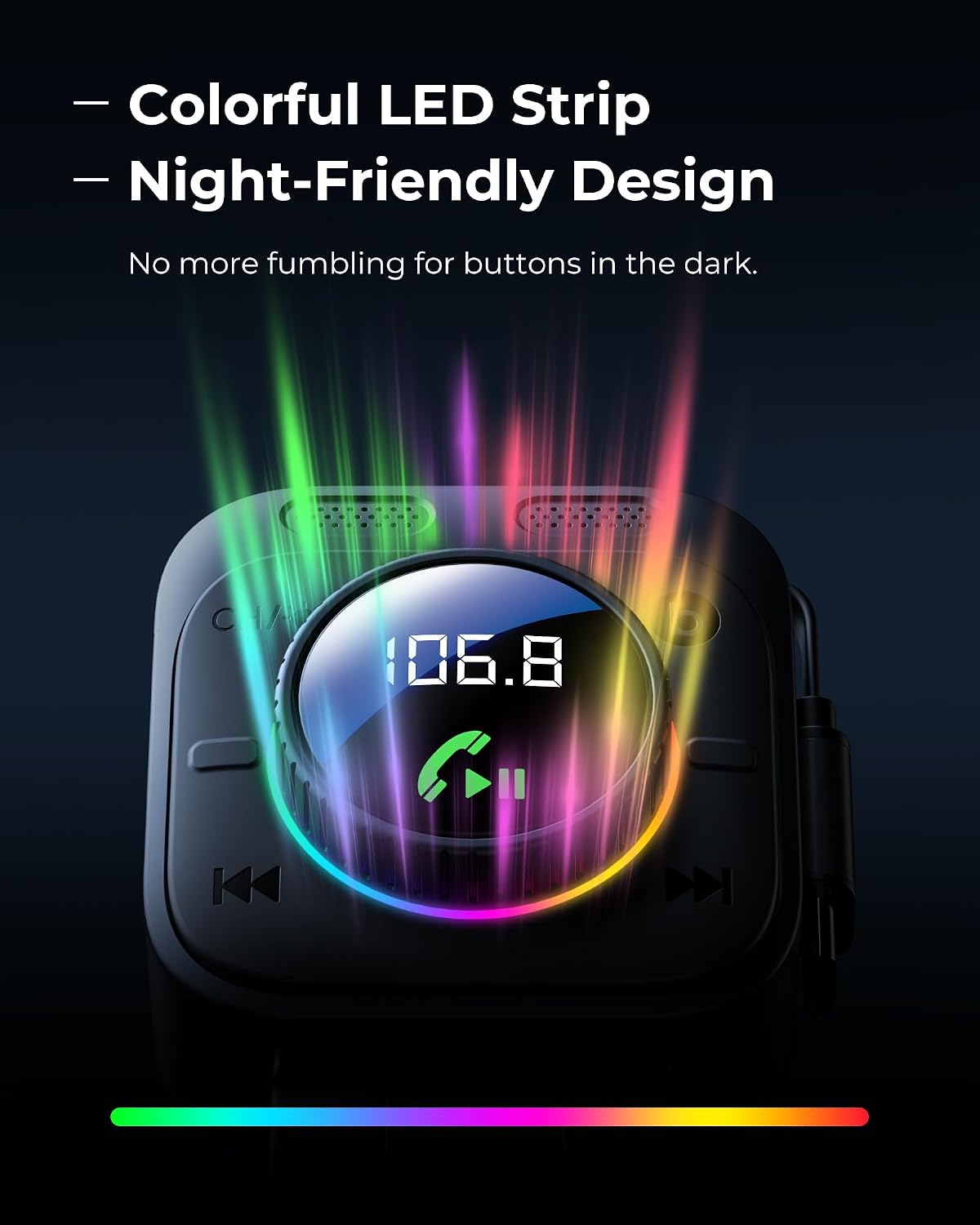 LENCENT 72W Bluetooth 5.4 FM Transmitter Car Adapter with Extendable Charging Cable USB C Car Cigarette Lighter, Bass & Hands-Free, 180° Rotatable for iPhone 17/16/15