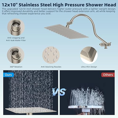 Miniatura 148 de Hibbent Cabezal de ducha con certificación CUPC de metal, cabezal de ducha de alta presión de 8 pulgadas, combo de cabezal de ducha de mano, brazo