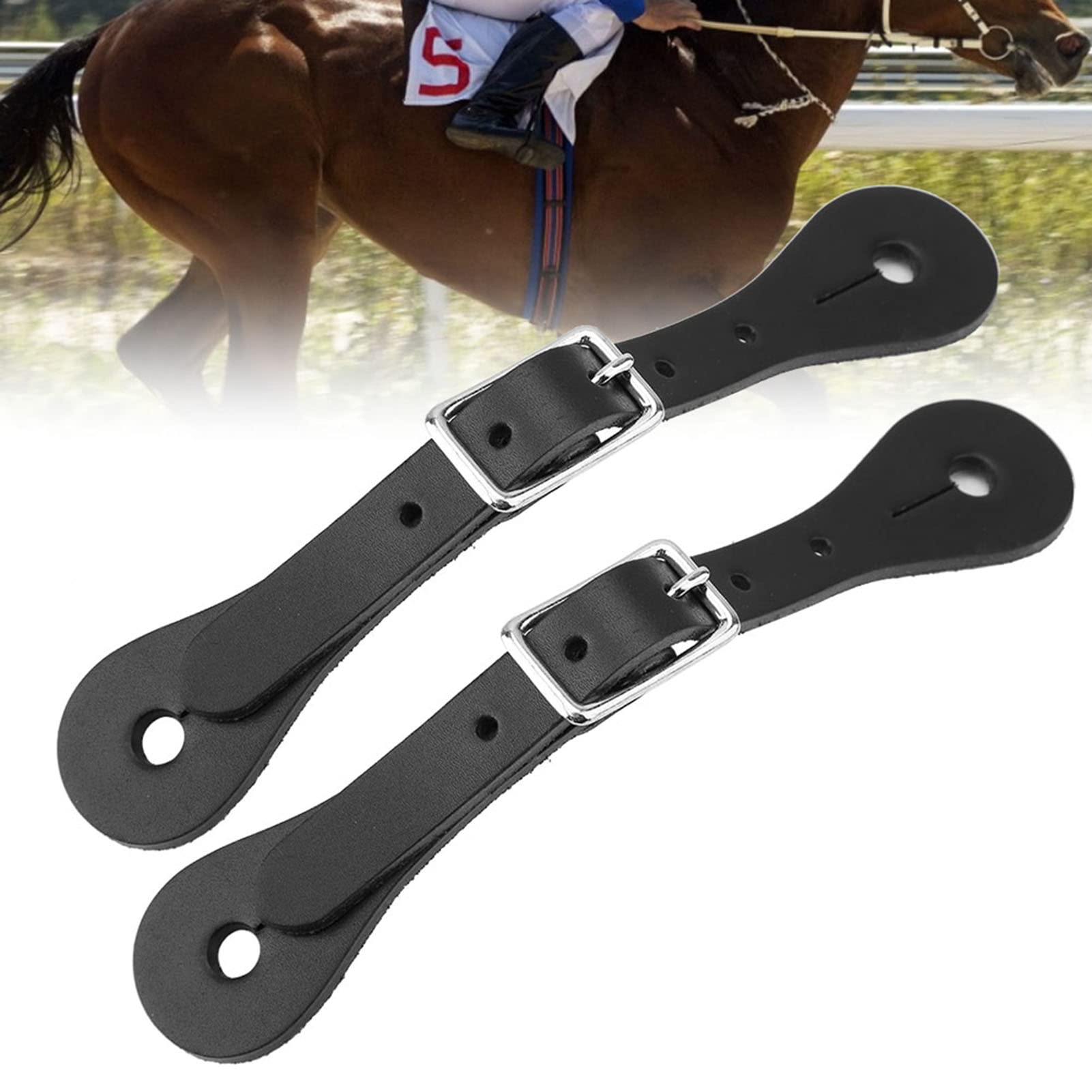 2 Paar Sporenriemen,Verstellbare Sporenriemen Aus Echtem Leder mit Metallschnalle,Handgefertigte Stiefelriemen f¨¹r Cowboystiefel,f¨¹r Das T?gliche Training,Schulwettbewerbe(L-Schwarz)