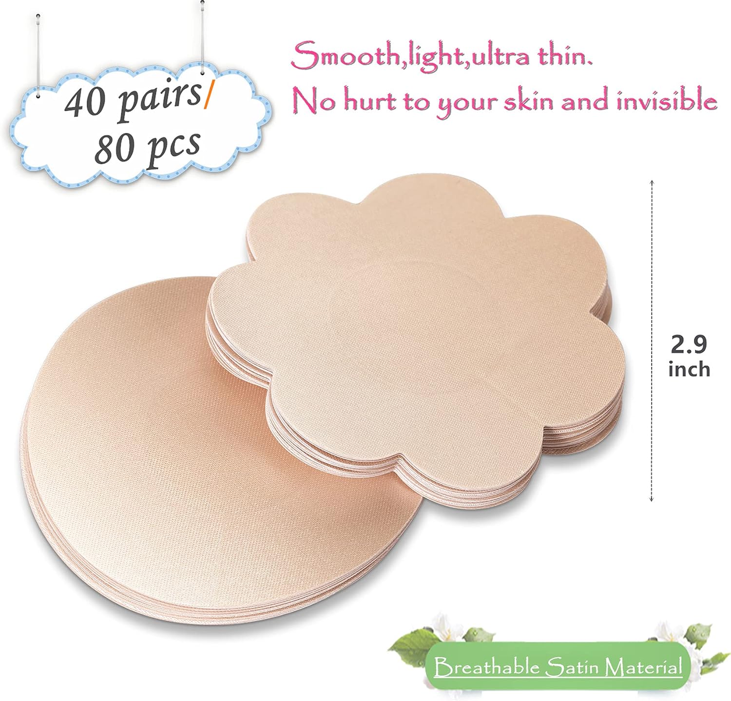 YISIBIA 40 Pairs Nipple Covers For Women Disposable Invisible & Natural Satin Nipple Stickers Petals Breast Pasties