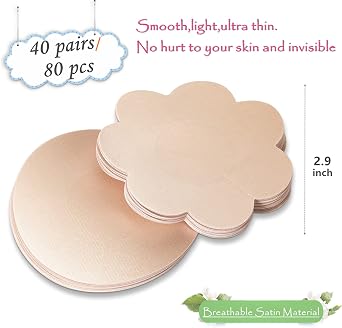 YISIBIA 40 Pairs Nipple Covers For Women Disposable Invisible & Natural Satin Nipple Stickers Petals Breast Pasties