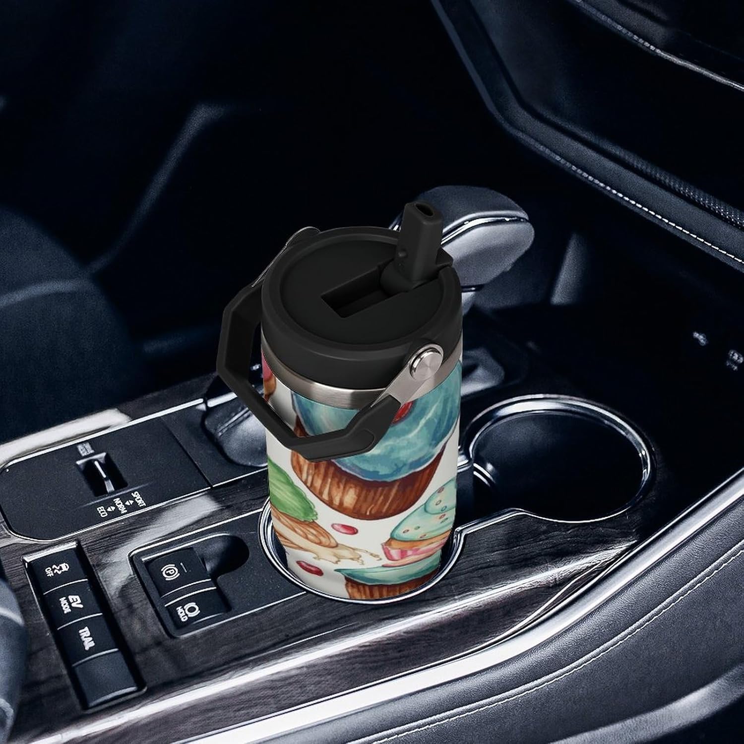 Cupcakes Donuts Muffins Sugar Water Bottle 30 Oz Fits Car Cup Holder,Insulated Coffee Mug Large Capacity Car Cups,Stainless Steel Double Wall Sport Bottle for Travel Sports Gym
