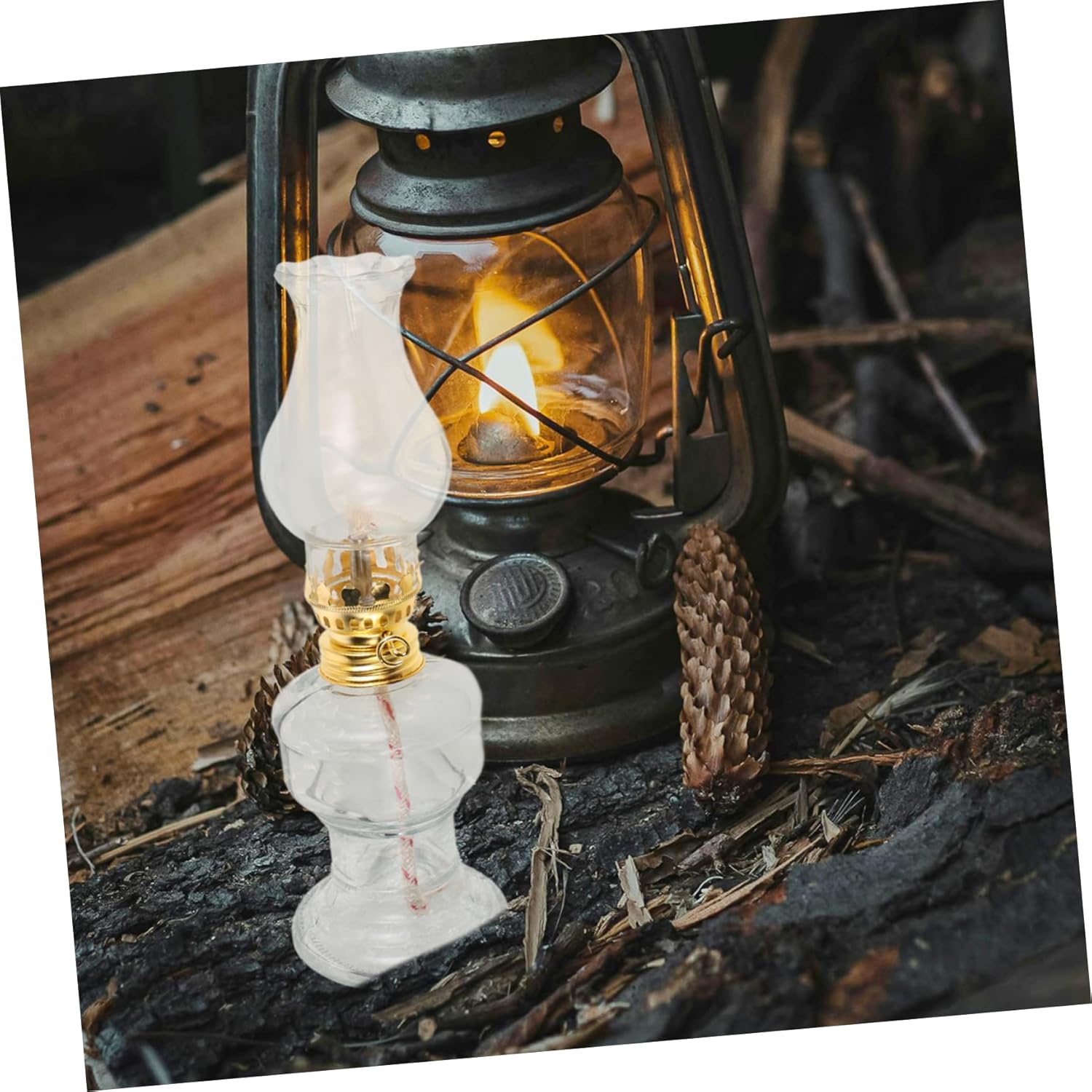 PRETYZOOM 2sets Retro Kerosene Lamp Set Vintage Style Oil Light for Outdoor Camping Family Emergency Lighting Includes Lanterns with High-Temperature Glass Cover