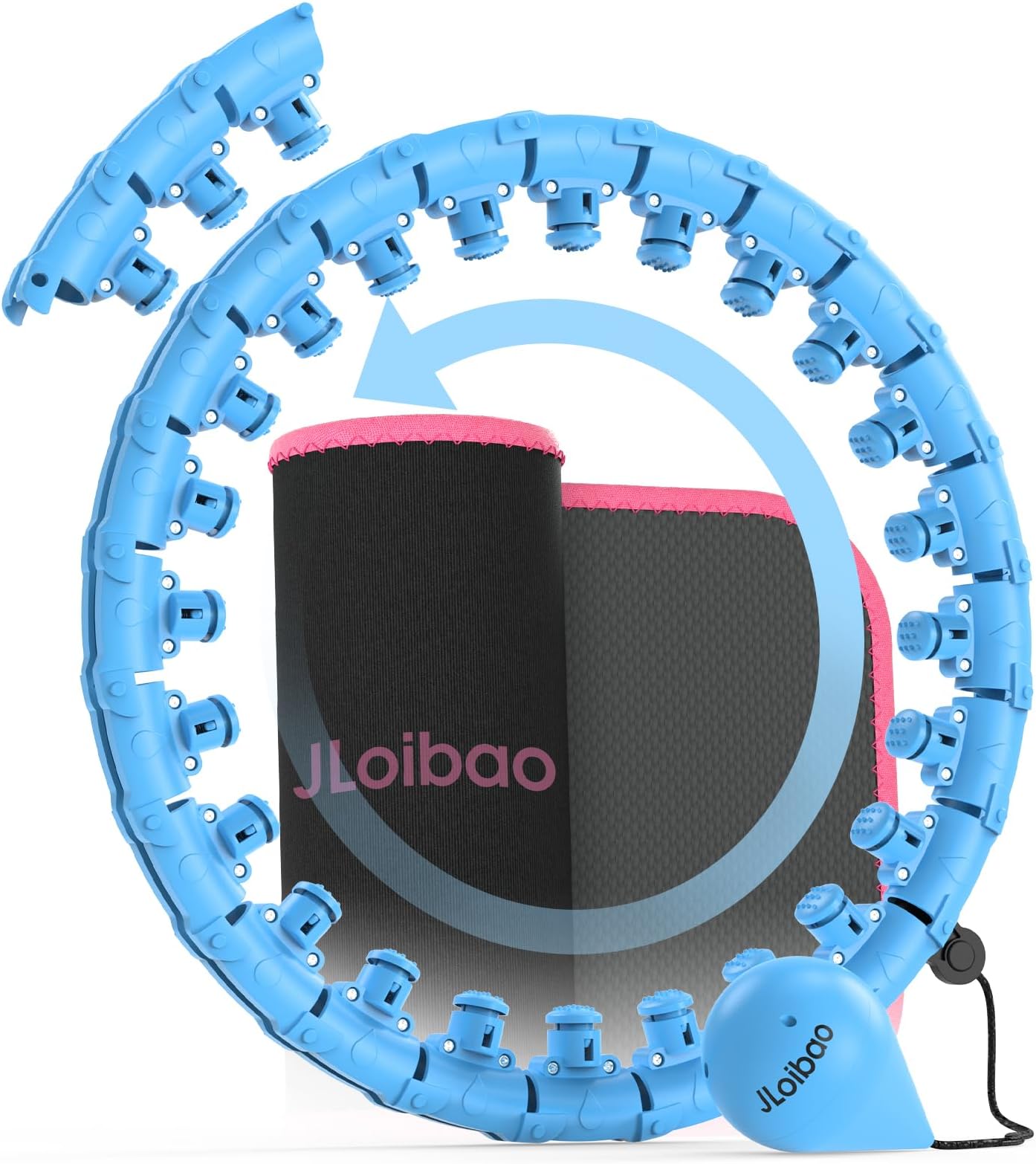 JLoibaoWeighted Circle Hoop for Adults with Weight ball, Fiteness Hoop Plus Size 66-130 CM, Include 27 Detachable Links and Waist Trainer for Women