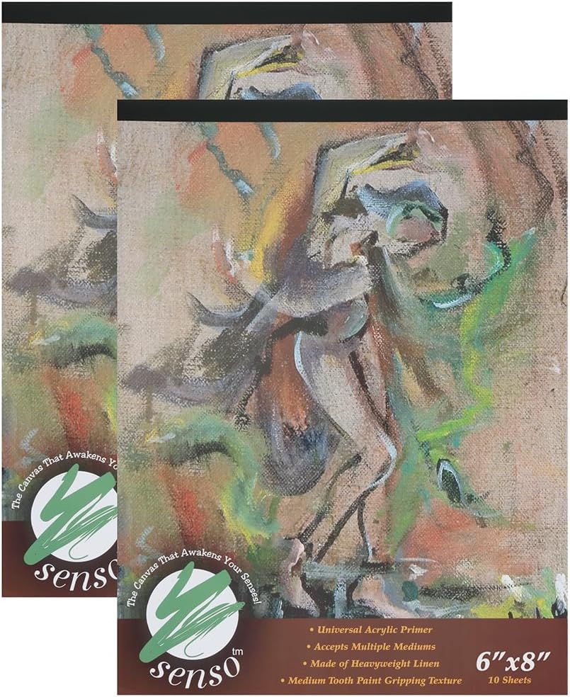 Senso Clear Primed Linen Canvas Pads - 9x12 (10 Total Sheets) - Clear Primed Heavyweight Linen Sheets Travel-Friendly Canvas Paper for Acrylic Oil Painting Mixed Media Sketching Drawing