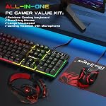 BlueFinger RGB Gaming Keyboard and Backlit Mouse and Headset Combo, USB Wired Backlit Keyboard, LED Gaming Mouse Set, Headset with Microphone for Laptop PC Computer Game and Work, Black