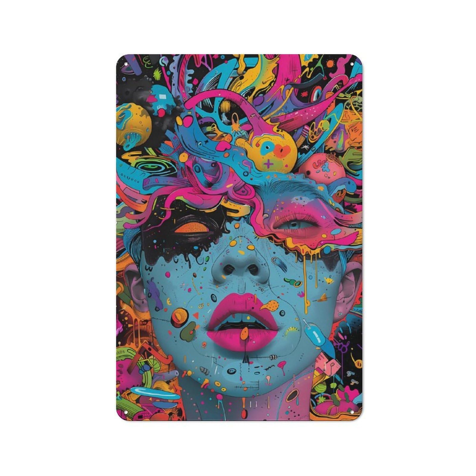 Junmoney Vibrant Abstract Chaos Retro Tin Wall Plaque 30X20cm For Dining Room Or Kitchen, For Home Decor Collectors