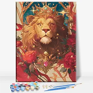 Aeontinity Leo Zodiac Signs Framed Canvas DIY Paint by Numbers Kit Bar Cafe Cave Home Room Wall Bathroom Porch Patio Decor Gift, 16 x 12 Inch
