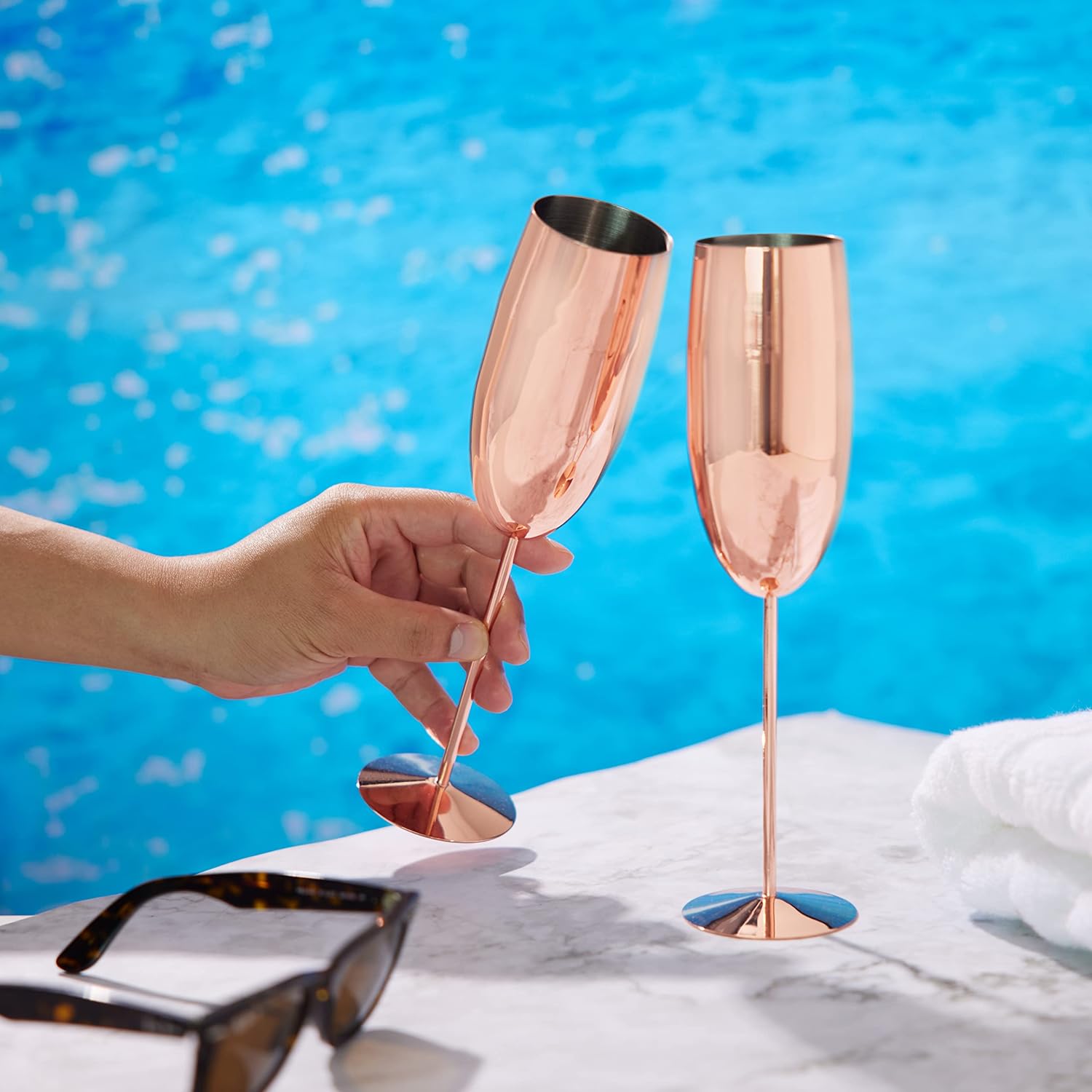 Oak & Steel - Set of 4 Rose Gold Champagne Flutes (10oz) Stainless Steel Stemmed Champagne Glass for Mimosa, Party Toasting, Gift for Bride & Grown, Wedding, Birthday, Anniversary, Christmas - Image 3