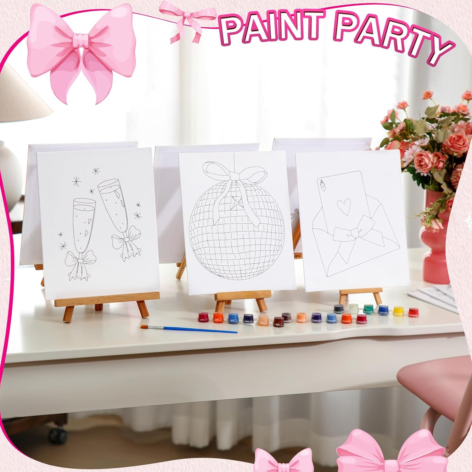 Affrolling 12 Pcs Pre Drawn Canvas for Painting for Adults 8 x 8 Inch Canvas Painting Kits Stretched with Drawing Ready to Paint Beginner Artists Date Night Party Supplies(Coquette)