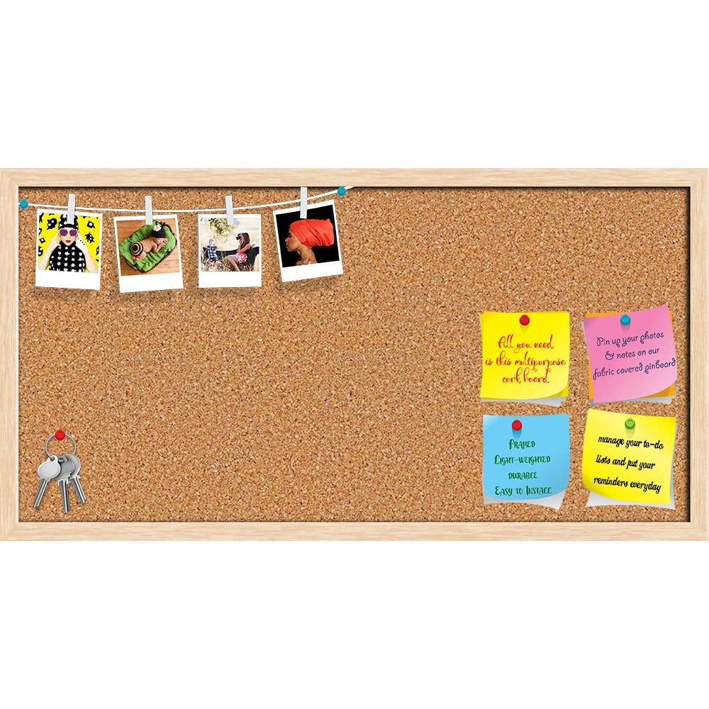 ArtzFolio Cork Board | Bulletin Board Notice Pin Board | Vision Soft Board Combo with Thumb Push Pins & Sticky Notes | Natural Brown Frame | 30 x 15 inch (76 x 38 cms)