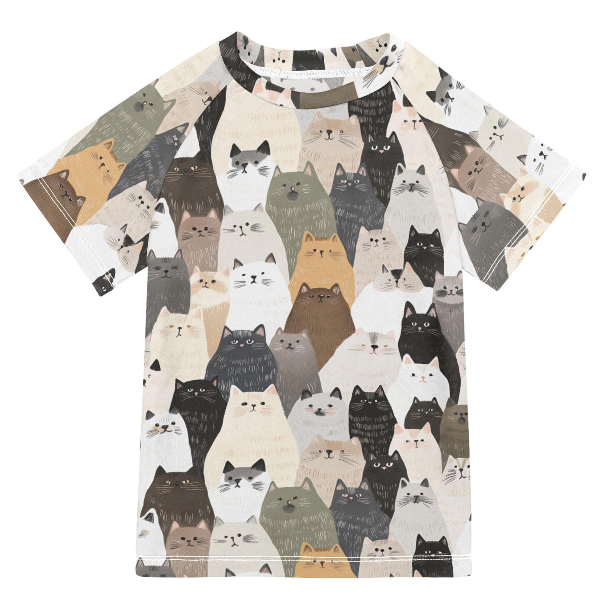 Aesthetic Ragdoll Cats White Girl Bathing Suit UV Protection Rashguard Girls Swimwears Athletic Shirt for Big Boy 7-8Y