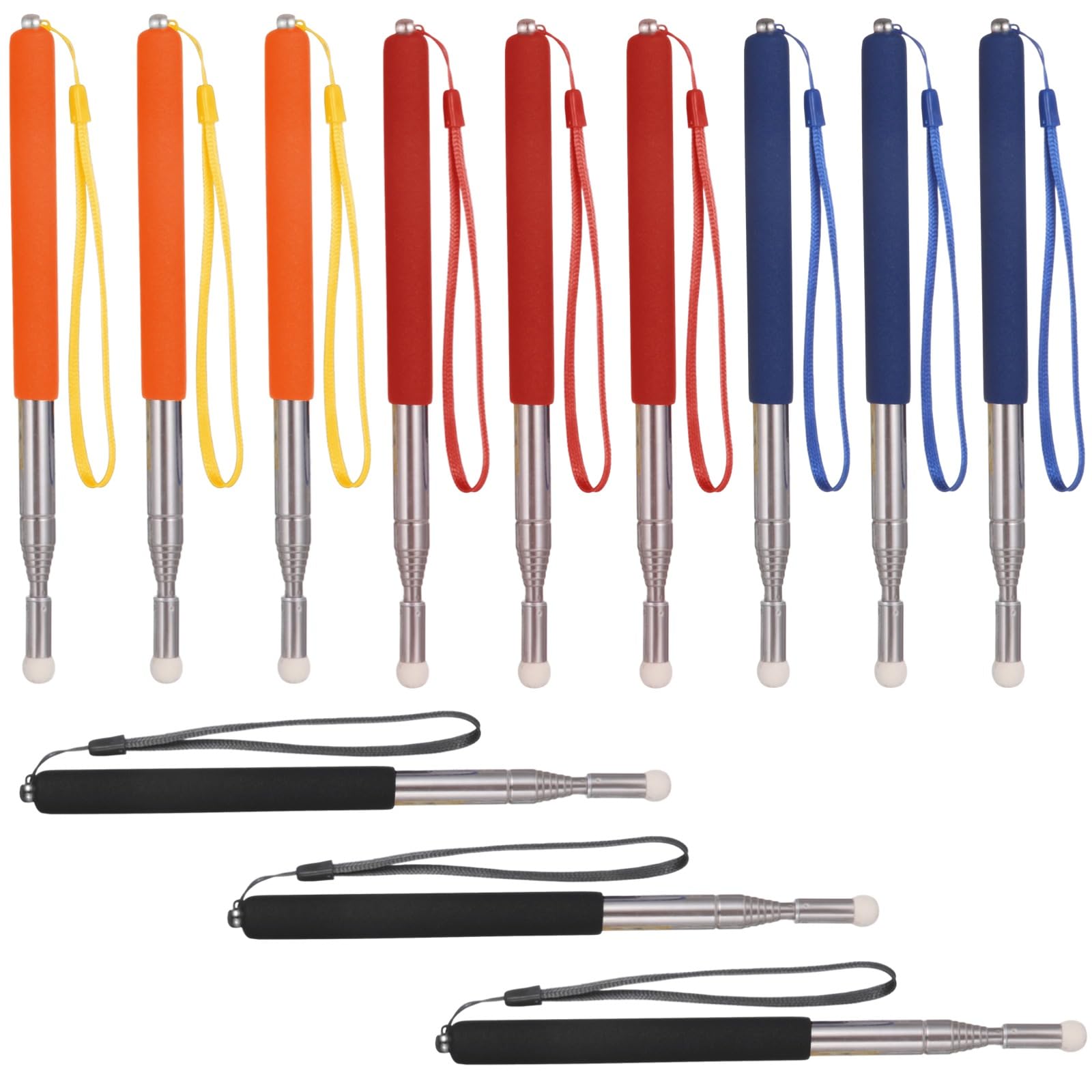 Lot de 12 pointeurs télescopiques pour professeurs avec lanières, pointeur tableau blanc extensible 39,4 pouces, embout en feutre souple, poignée antidérapante, pour cours et présentations