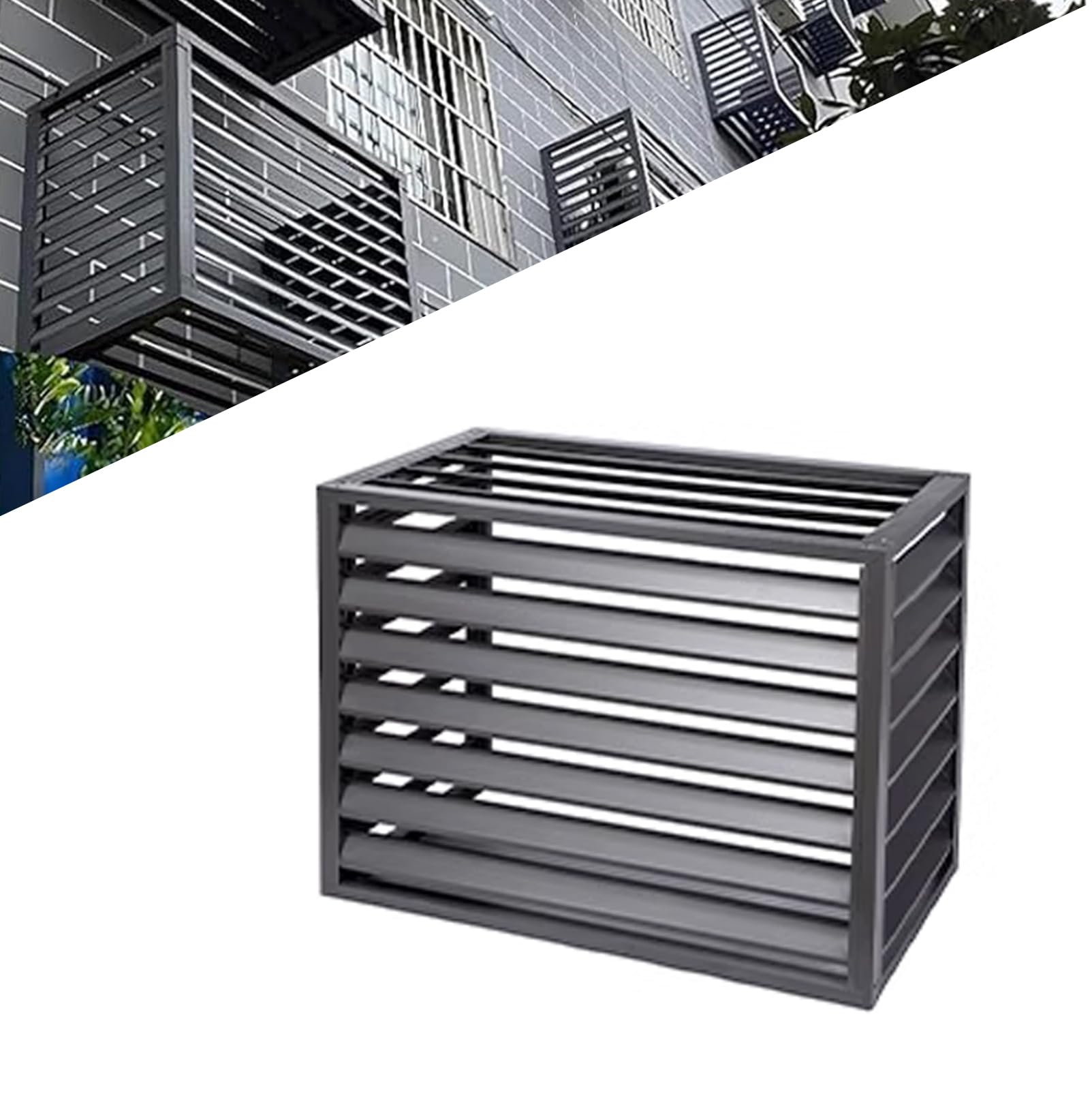 QYMYOZ Outdoor Air Conditioner Cover for Heat Pump - Decorative Privacy Fence Screen, Noise Reduction Sound Barrier with 45° Inclined Grille, Weatherproof Protection for HVAC Un
