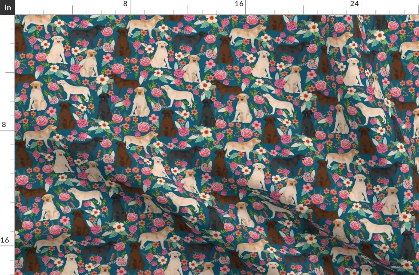 Spoonflower Fabric - Labrador Florals Yellow Lab Chocolate Black Cute Dog Dogs Best Floral Printed on Organic Cotton Sateen Fabric by The Yard - Sewing Quilting Apparel Home Decor