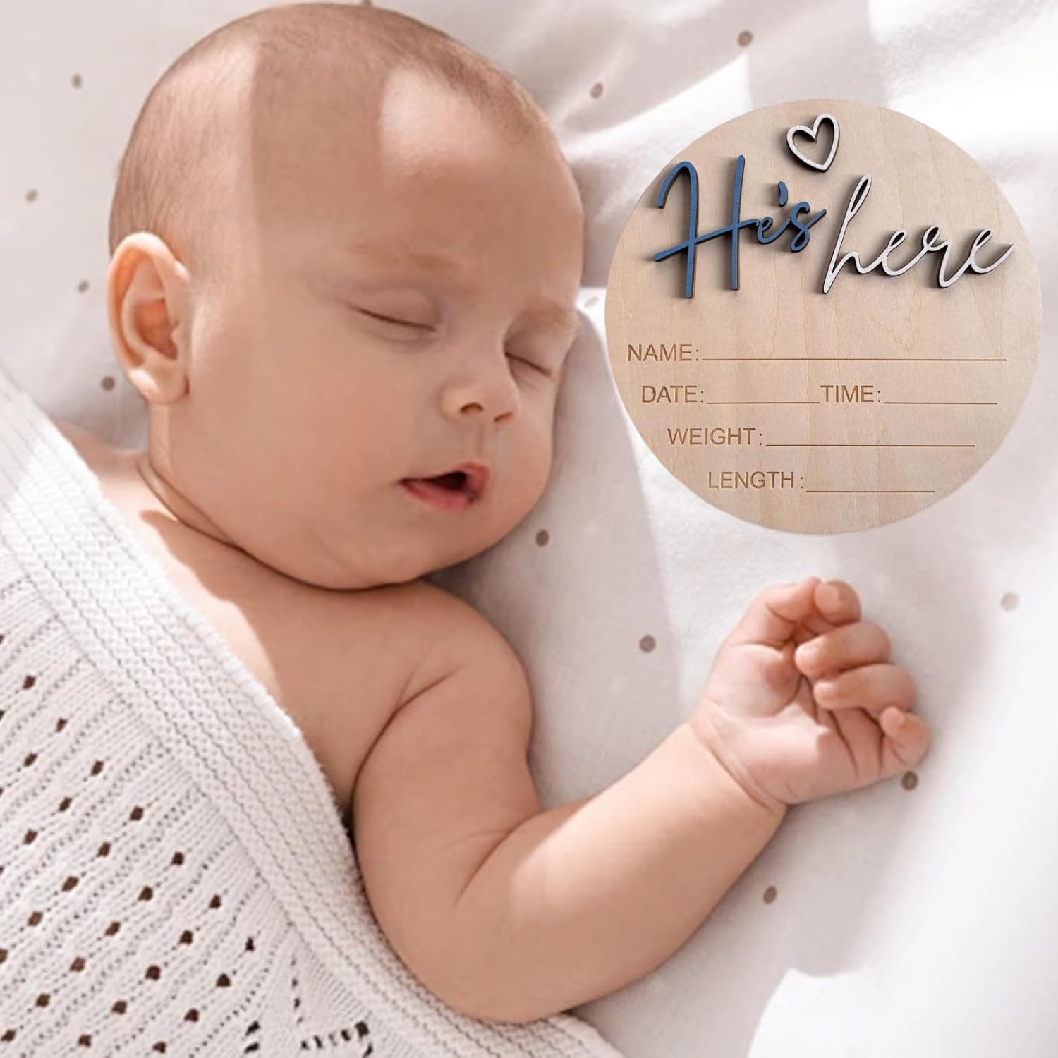 Baby Announcement Sign, ​5.9 Inch Wooden Hello World Newborn Signs, Birth Announcement Sign, Gender Reveal Signs, He's here Decoration, Welcome Newborn Arrival To World (He's,Porcelain Blue) image 5