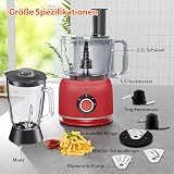 VegeNutrix 1500W Küchenmaschine und Mixer Kombination, 2,5L Zerkleinerer für Fleisch, Gemüse und Teig, 2L Standmixer mit Glasbehälter, 2 Geschwindigkeitsstufen&Pulsfunktion für Smoothies, Saft usw. - 6