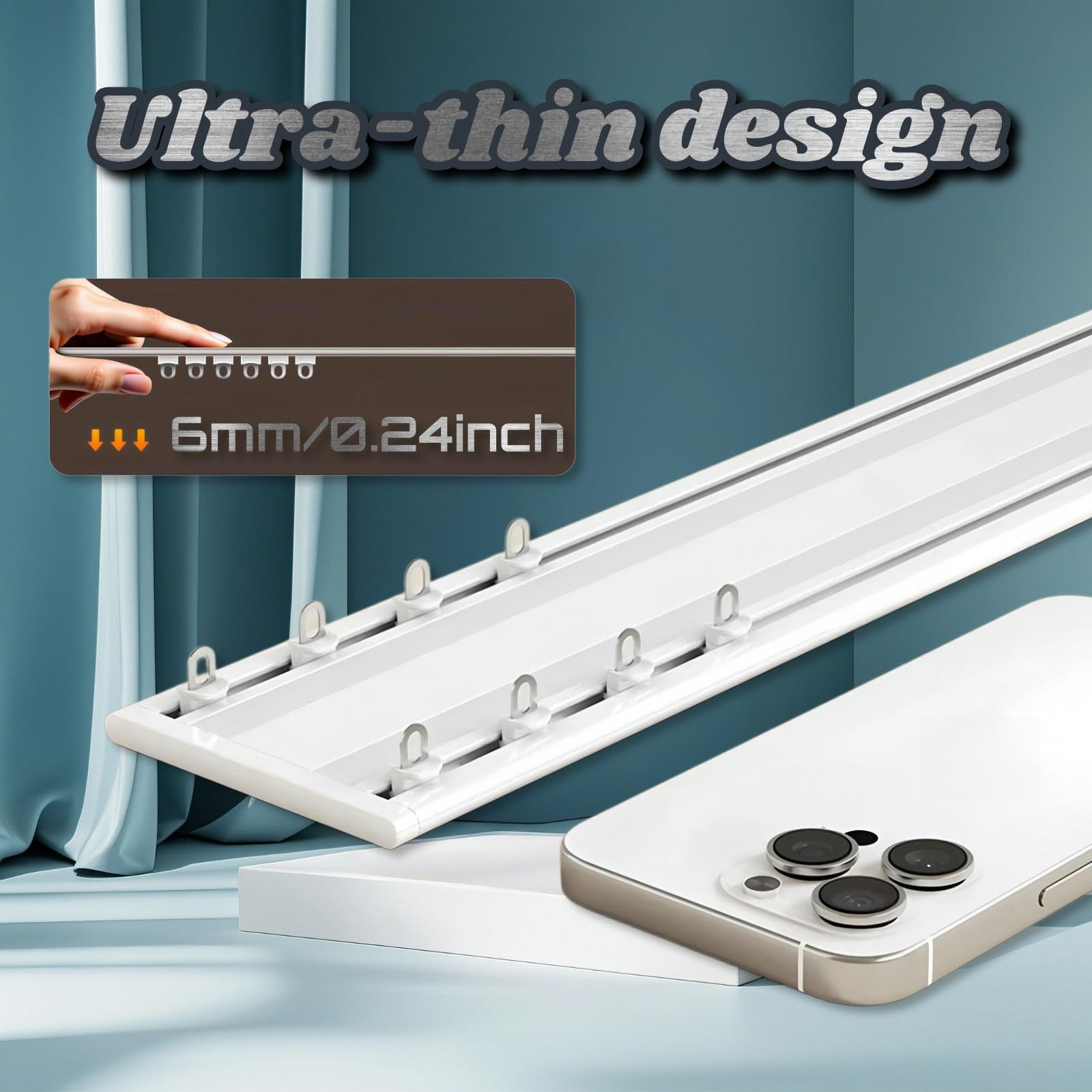 Binario per Tenda A Doppia Fila Silenzioso, Ultra-Sottile Binario Tenda Soffitto Alluminio Scorrevole Bastone Tenda Spessore 6mm con Carrucola E Gancio(Champagne,220cm(86.4in))