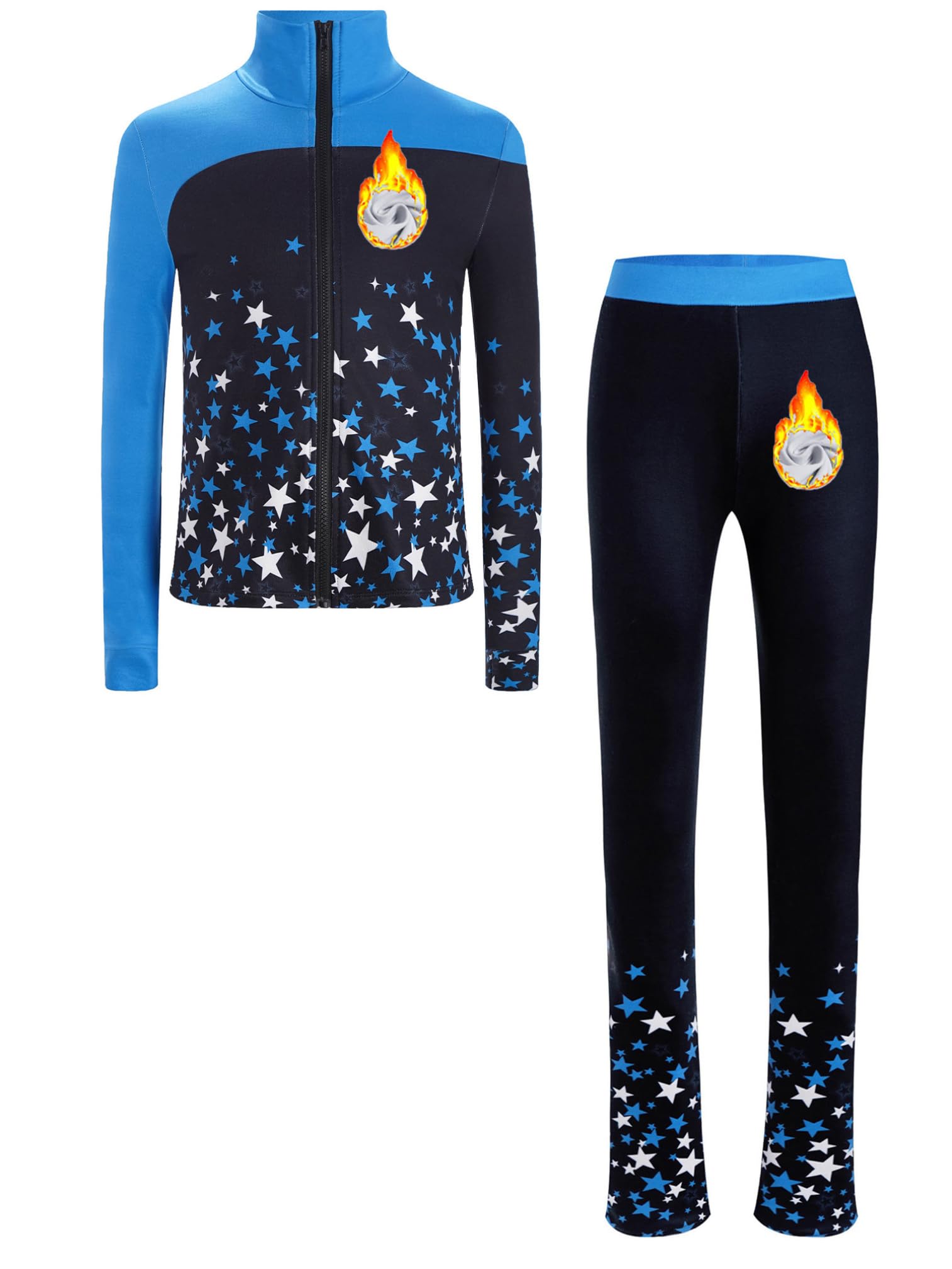 ranrann Ensemble Patinage Artistique Fille Veste Chaud Polaire avec Pantalon Collant Legging Tenue Patinage sur Glace Sport D Bleu 11-12 ans