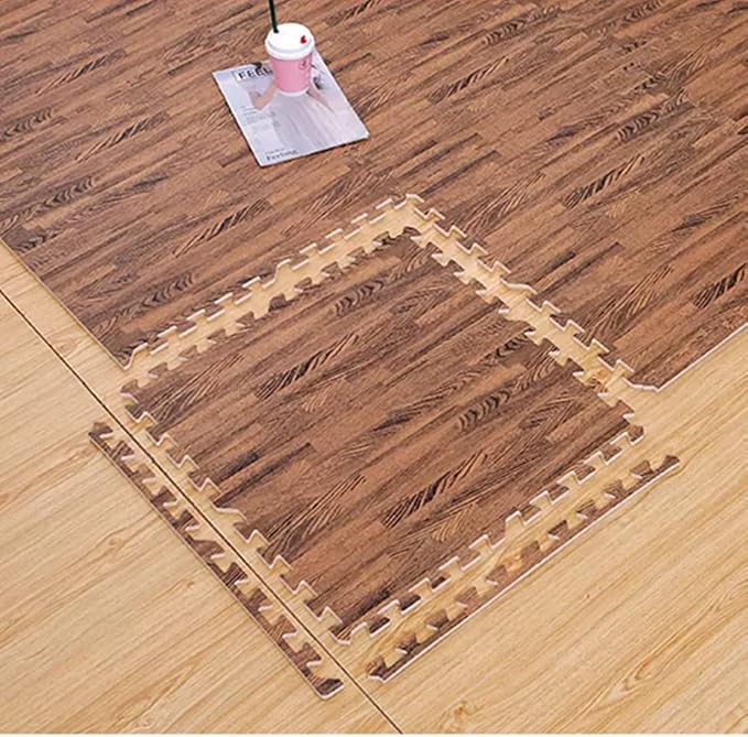Smabee 16 piezas de tapetes de espuma EVA con diseño de grano de madera para piso protector, para ejercicio, apto para habitación infantil, salón, dormitorio y hogar, 11.8" x 11.8" (Marrón con diseño de madera) miniatura 8