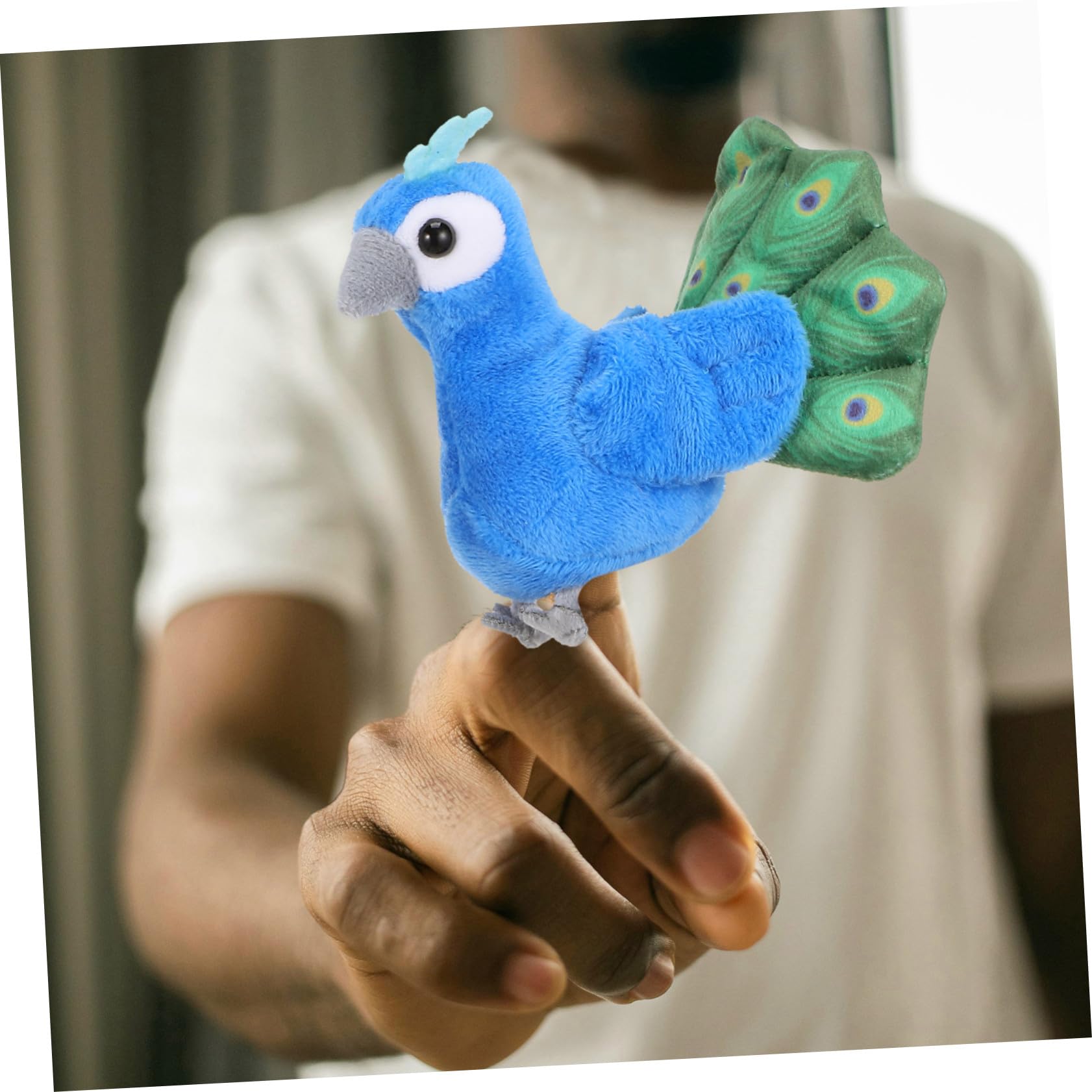 Marionnette à Doigts Jouet Interactif Mini Paon en Peluche Bleue et Accessoire de Narration pour Garçon et Filles pour Activités Itinérantes
