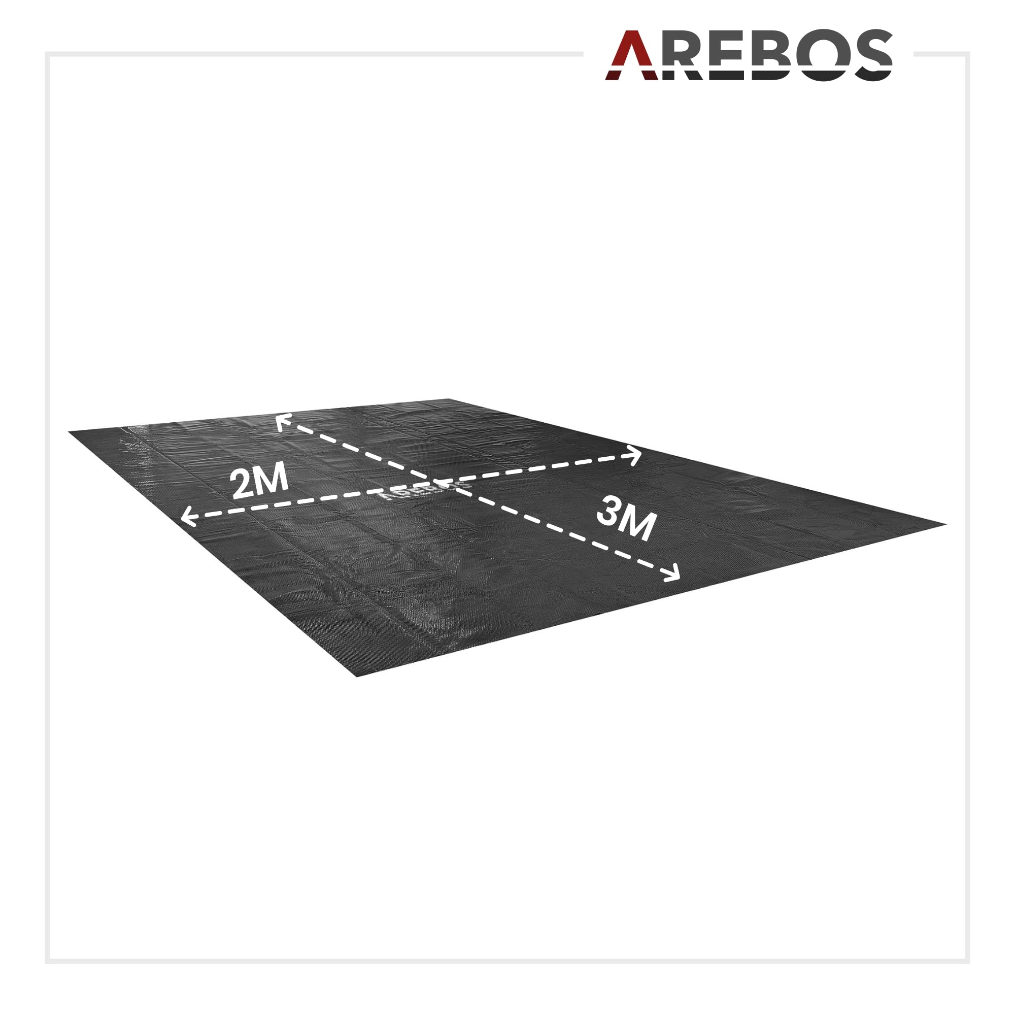 Arebos Pool Solarabdeckplane eckig 3 x 2 m Schwarz | Solarplane Stärke 120 µm | Solarfolie zuschneidbar | Poolheizung Wassererwärmung Wärmeplane
