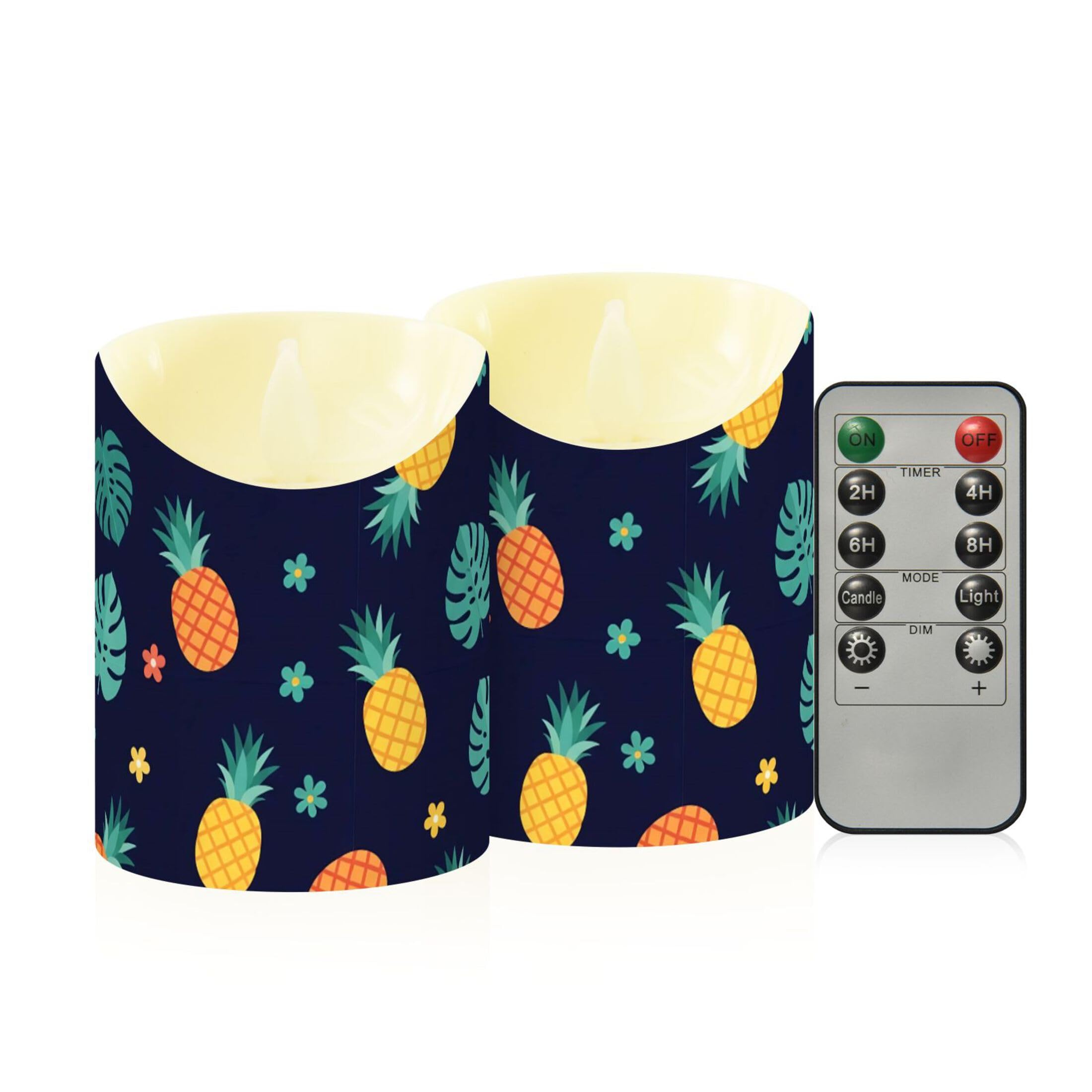 Fuauuyl Pineapples LED Flameless Candles Flickering Plastic Pillar Candles Battery Operated Votive Candle with Remote Control and Timer, Home Decoration 2 Pack