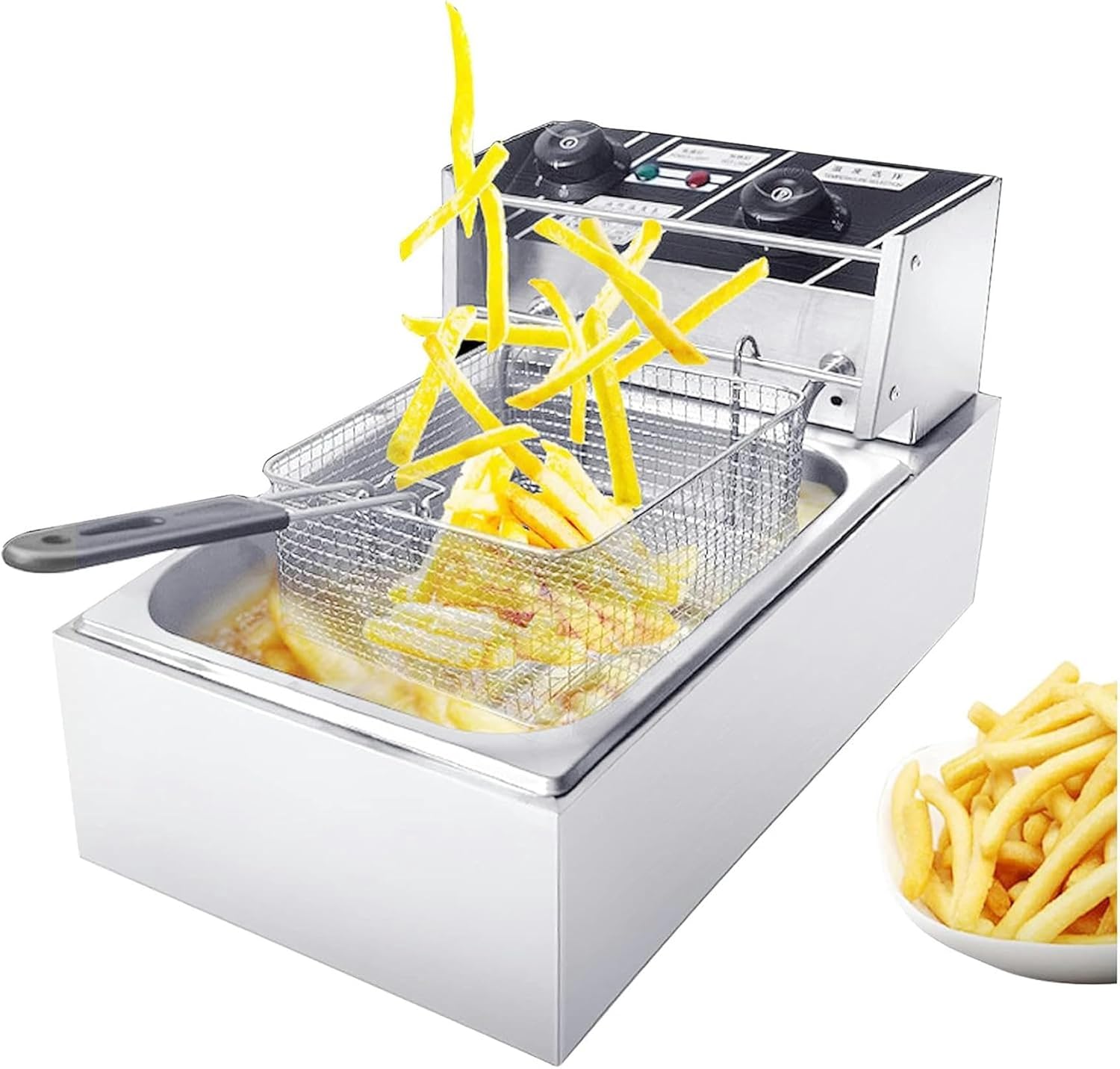 Commercial Stainless Steel Deep Fryer Countertop French Fries Fryer with Temperature Control and Timer Oil Fryer Fish Fryer for French Fries Restaurant Home Kitchen