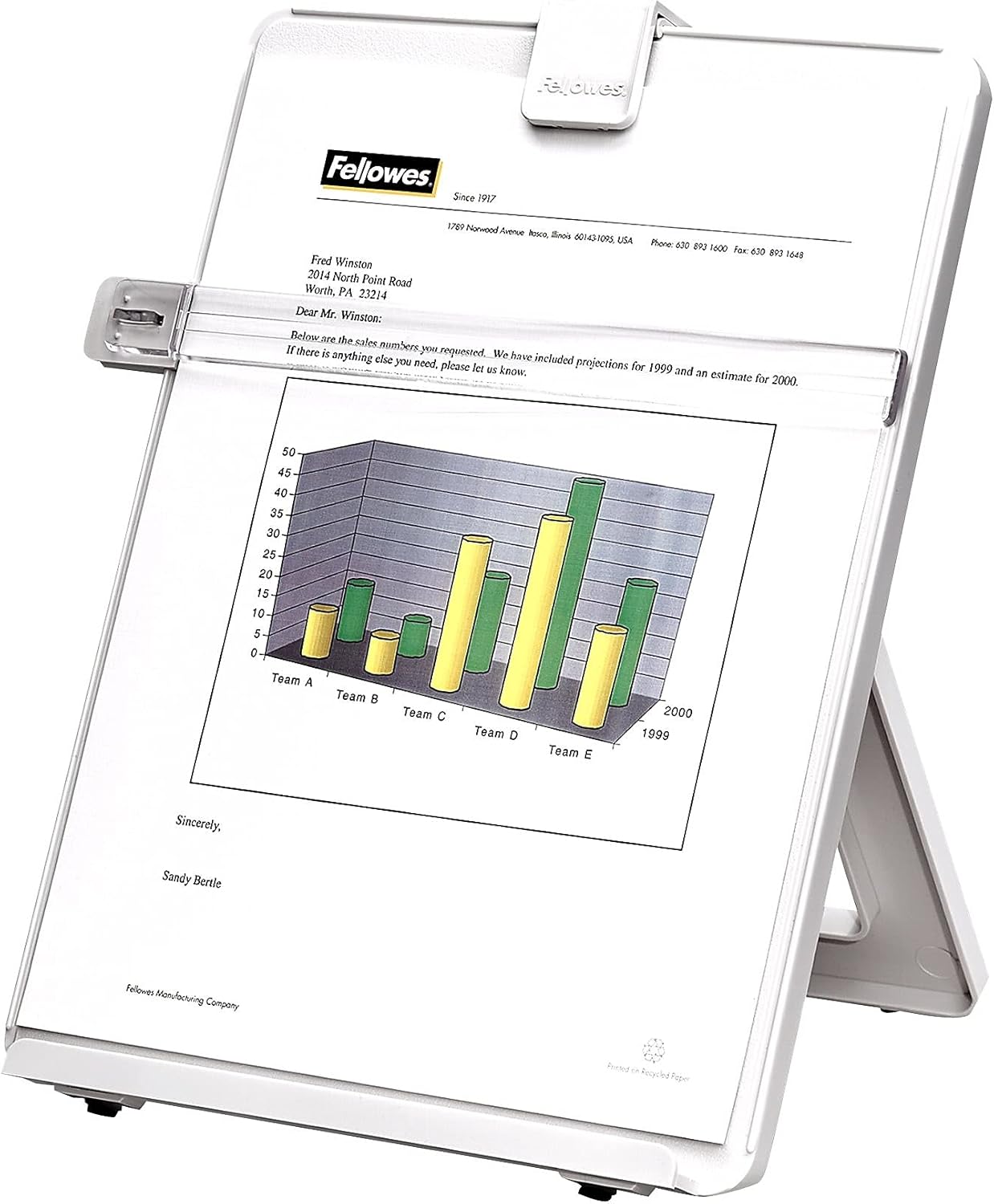 Fellowes 21103 Non-Magnetic Desktop Copyholder, Plastic, 125 Sheet Capacity, Platinum