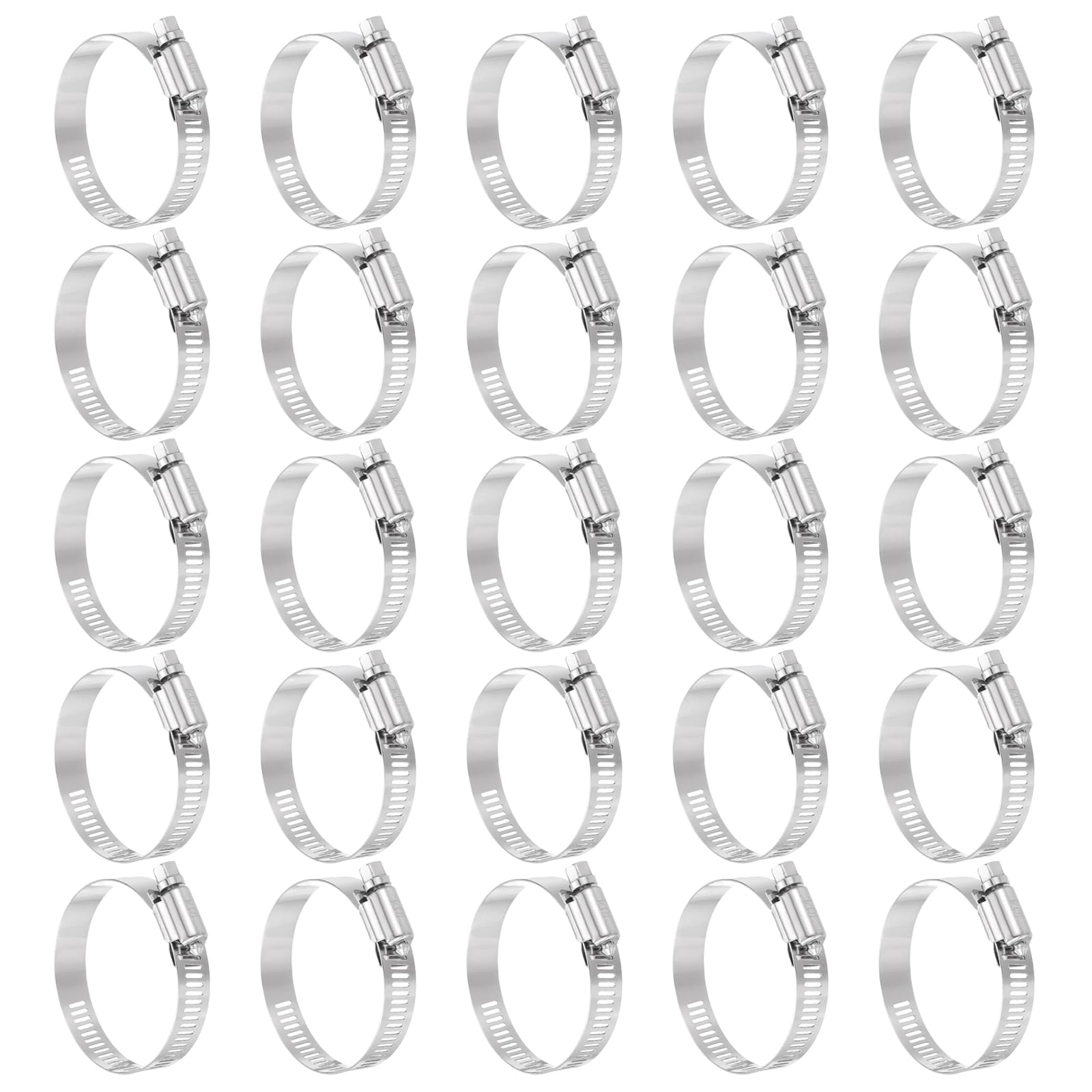 sourcing map 25 Pcs Hose Clamp 1-5/16"-2-1/4" (33-57mm) 304 Stainless Steel Adjustable Worm Gear Hose Clamp with Phillips Screw Assortment Kit for Fuel Line Pipe Plumbing Automotive Tube