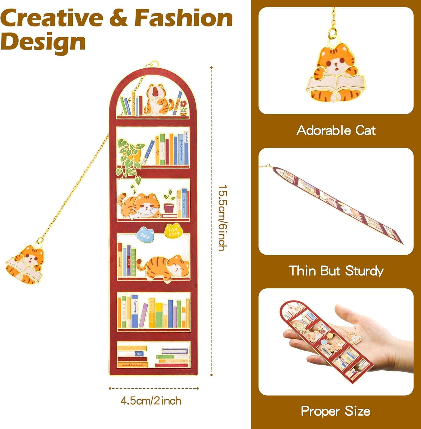 Orange Tabby Cat Metal Bookmark with Cat Charm and Gift Box, Valentine Gifts, End of Year Gift, Gifts for Mom, Teacher, Retirement, Women, Lover, Book Lover, Cat Lover - Image 3