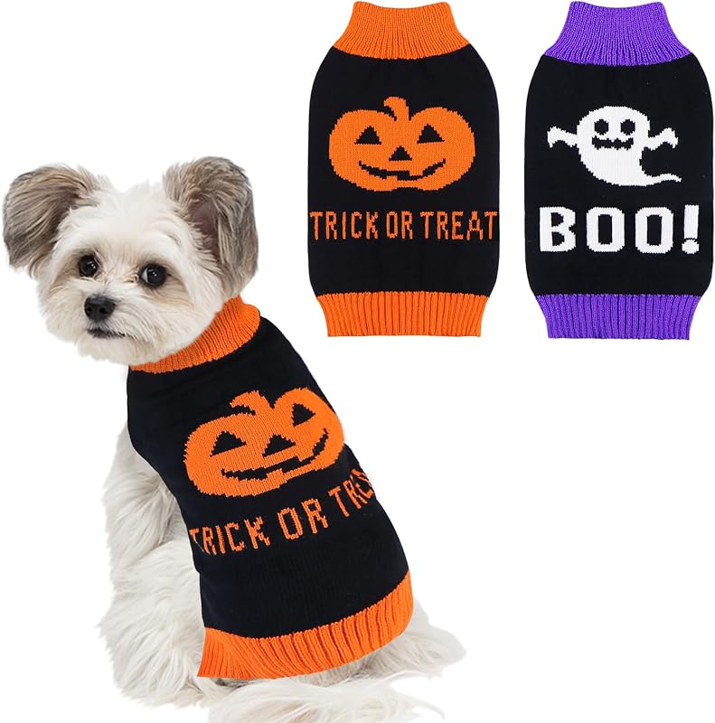Suéter de Halloween para Cães com Abóbora e Fantasma GOYOSWA, Pacote com 2 (Médio)