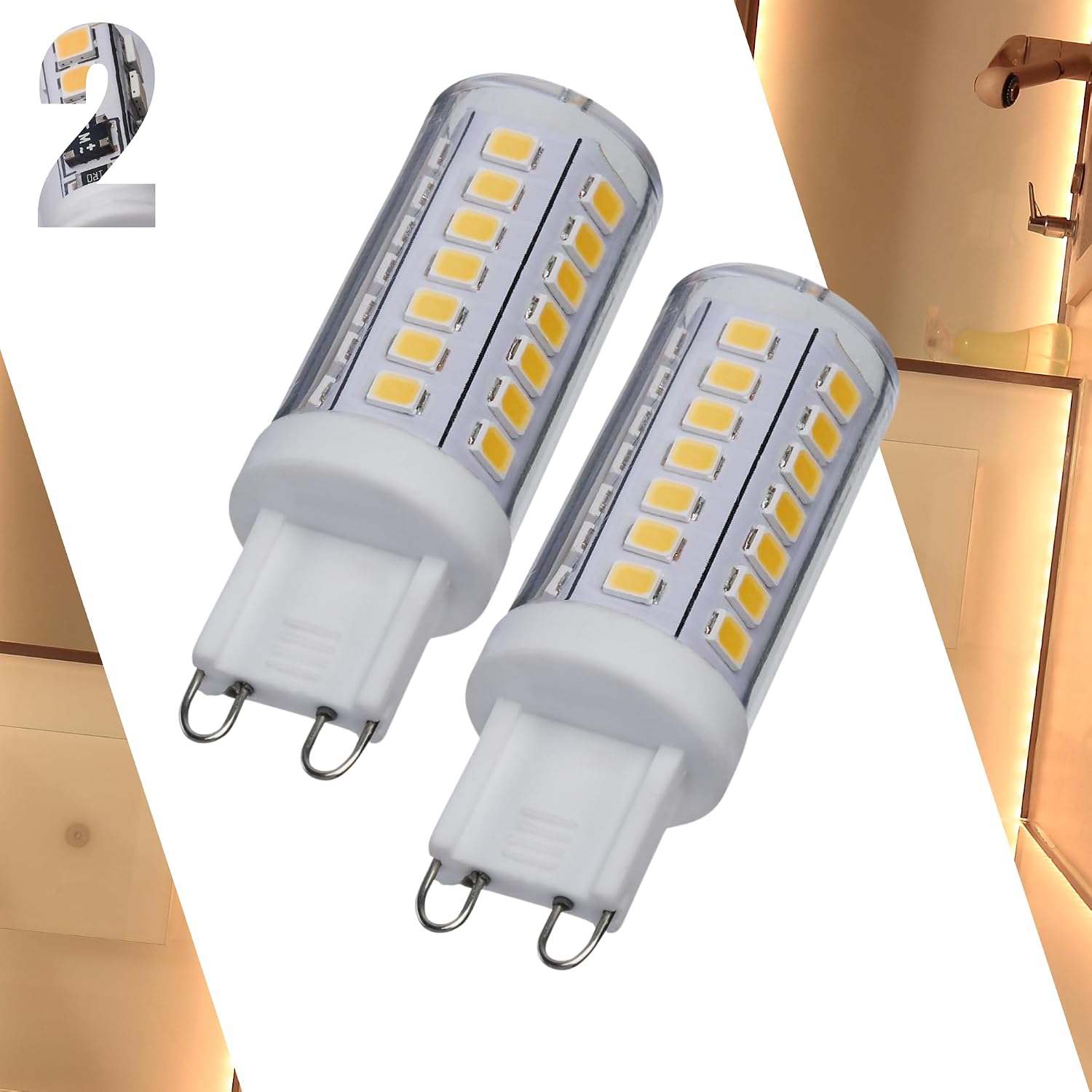 Satco S12130 5W Mini LED G9 Base Light Bulb, Clear Finish, 3000K Soft White, 120 Volt, T4 Shape, 2.17" Length x 0.75" Diameter, 550 Lumens, Dimmable, 40W Incandescent Equivalent (2 Pack)