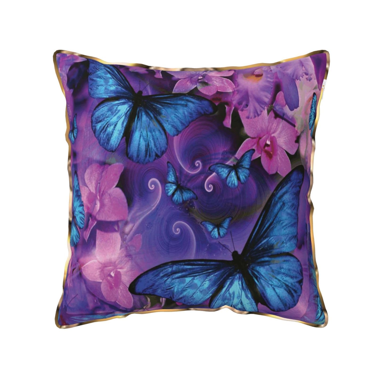 AUBKFELD Butterfly Printed Velvet Cushion Cover 40x40 CM with Gold Edging Strip, Square Pillowcase Soft Throw Pillow Covers Case Decorative for Living Room Sofa Couch Bed Bench