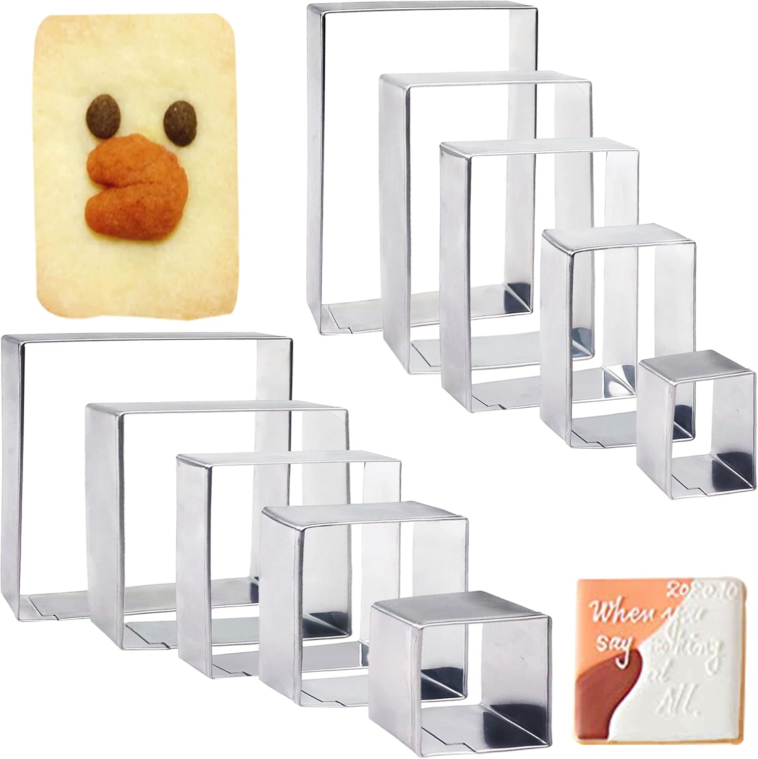 10PCS Rectangle Cookie Cutter Square Cookie Mold Stainless Steel Rectangle Biscuit Molds Square Pastry Molds Fondant Cake Cookie Cutter Set 1 Inch Depth