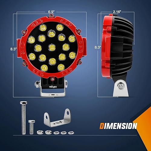 Miniatura 2 de Nilight 2 focos Cree de luces LED todoterreno redondas 185 vatios para trabajar y conducir rojo Rojo
