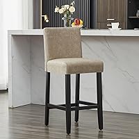 Vista 28 de Taburetes de bar de piel sintética de 26 pulgadas, modernas sillas de bar tapizadas de altura de barra, taburetes de bar con patas de madera maciza