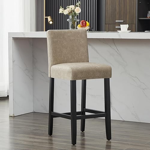 Miniatura 28 de Taburetes de bar de piel sintética de 26 pulgadas, modernas sillas de bar tapizadas de altura de barra, taburetes de bar con patas de madera maciza