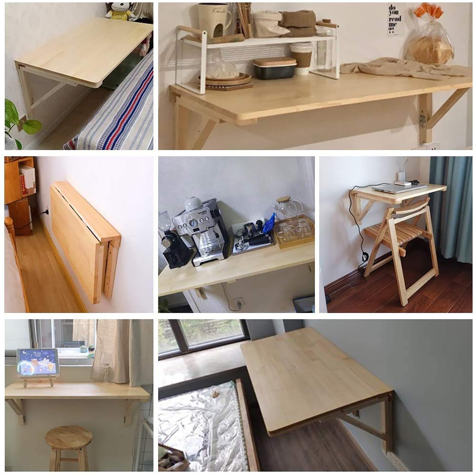 Platzsparender Klapptisch aus Holz, multifunktional, für Küche, Ess- und Computertisch, Wandmontage, Werkbank für Home Office, 80 x 60 cm