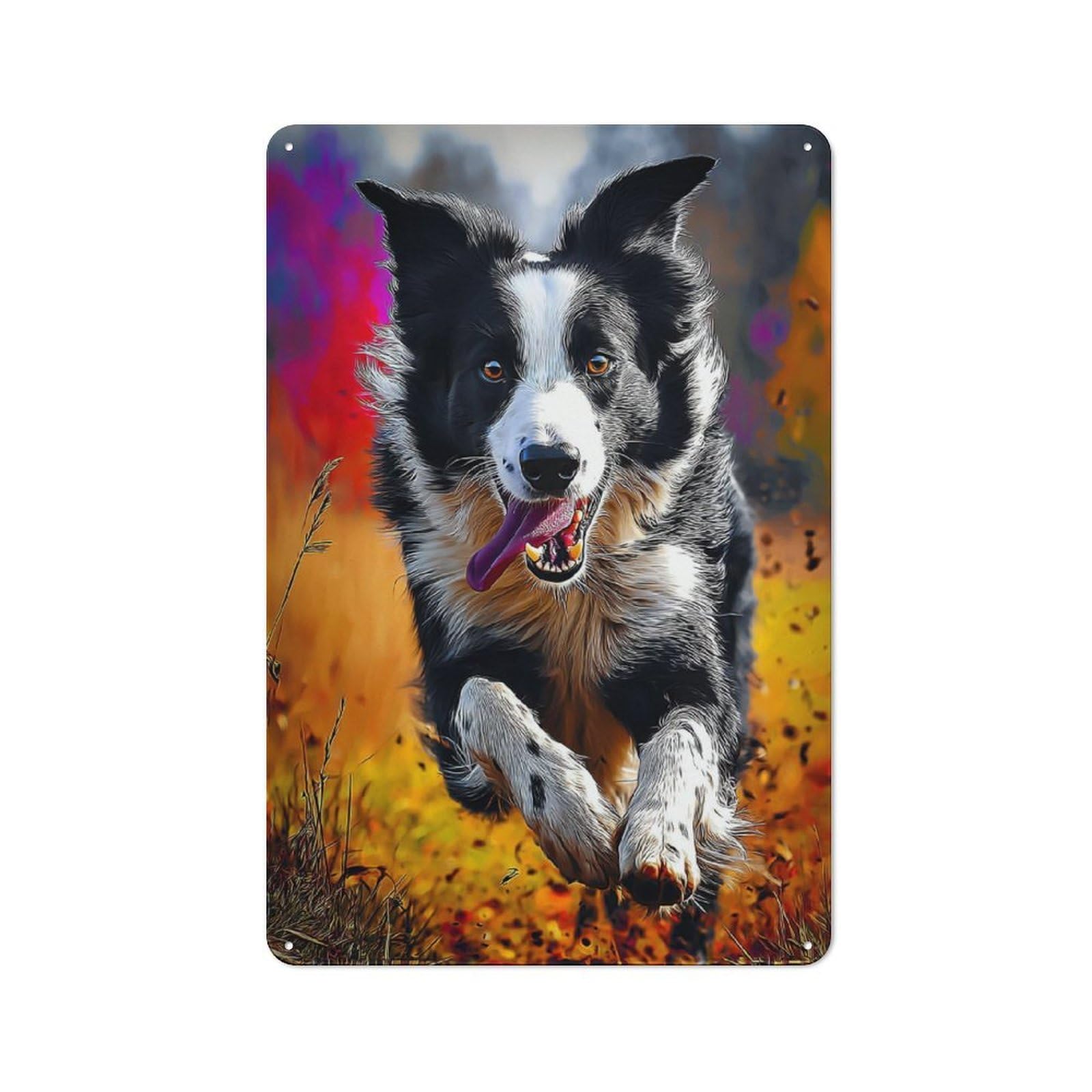 Junmoney Running Border Collie In Autumn Colors Tin Wall Plaque 30X20cm With For Home Bar Wall, For Hosts Who Enjoy Retro Interiors