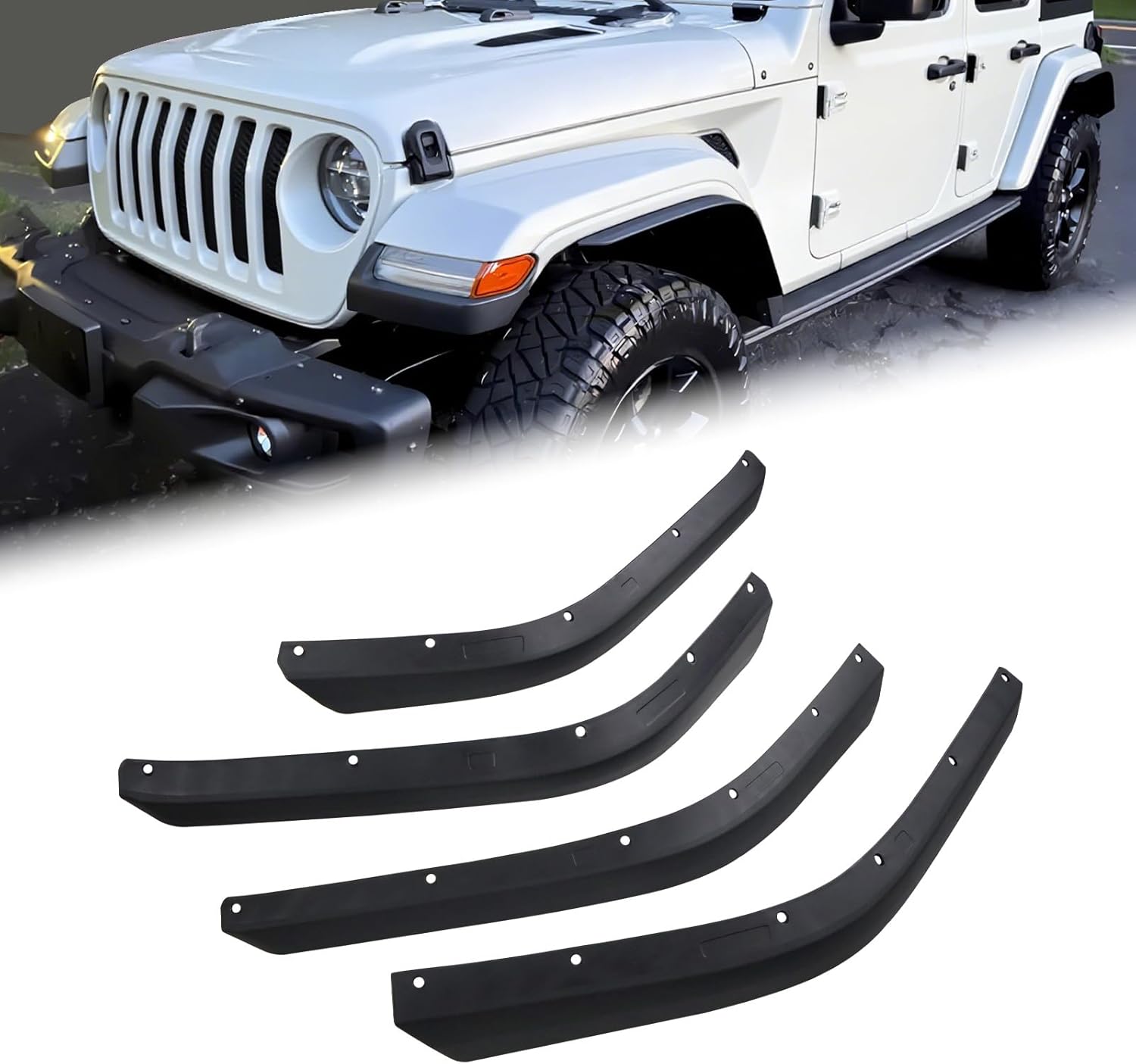 Front & Rear Fender Flares Extensions Set Compatible with 2018-2024 Jeep Wrangler JL JLU, Fender Liner Fender Trim Mudguard Extension Protector(Fit Lower Clearance Fender Flares)