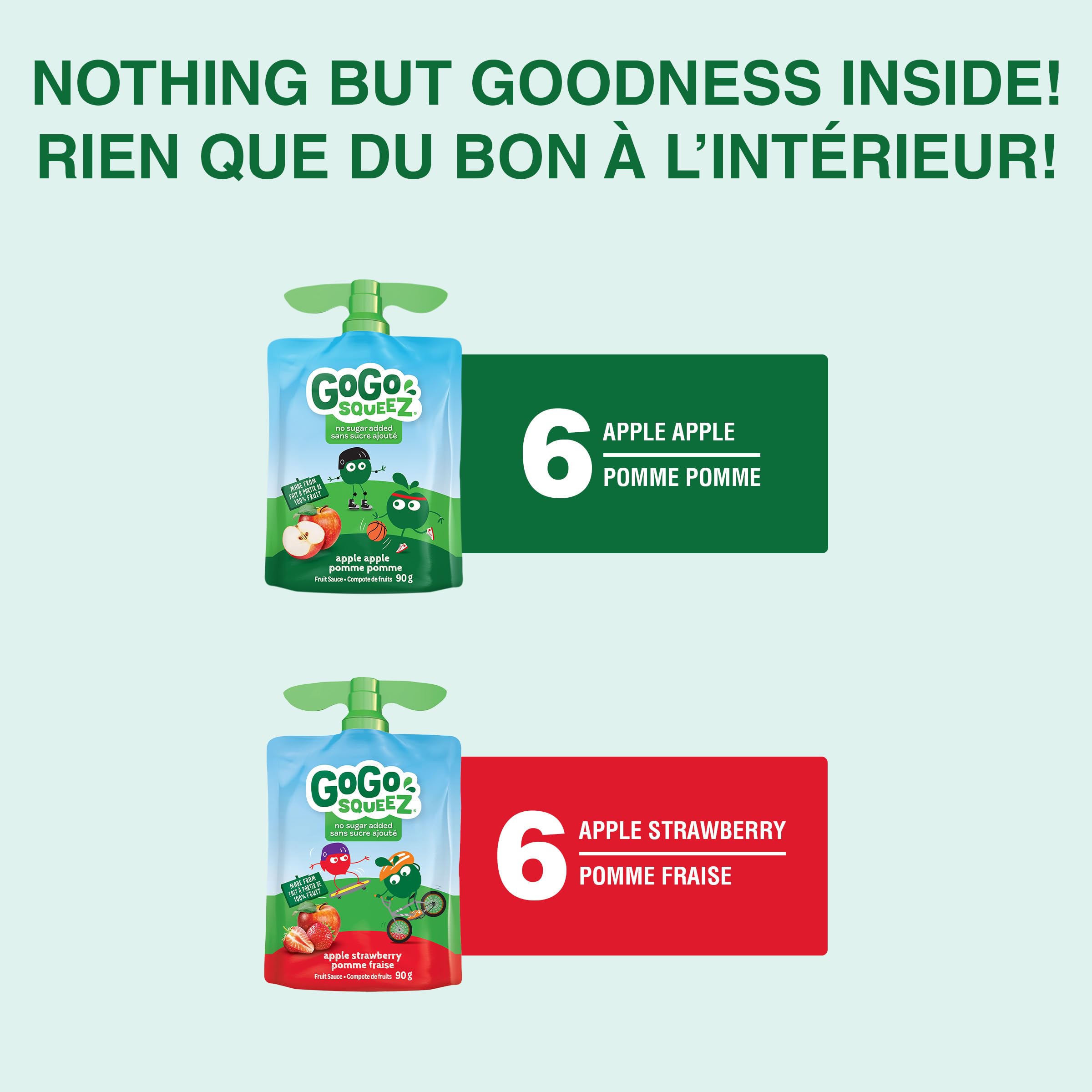 GoGo squeeZ Fruit Sauce Snack Pouches Variety Pack - Apple Apple, Apple Strawberry. 100% Real Fruit Puree, No Sugar Added, No Preservatives, 12 x 90g Squeezable Fruit Snacks - 4