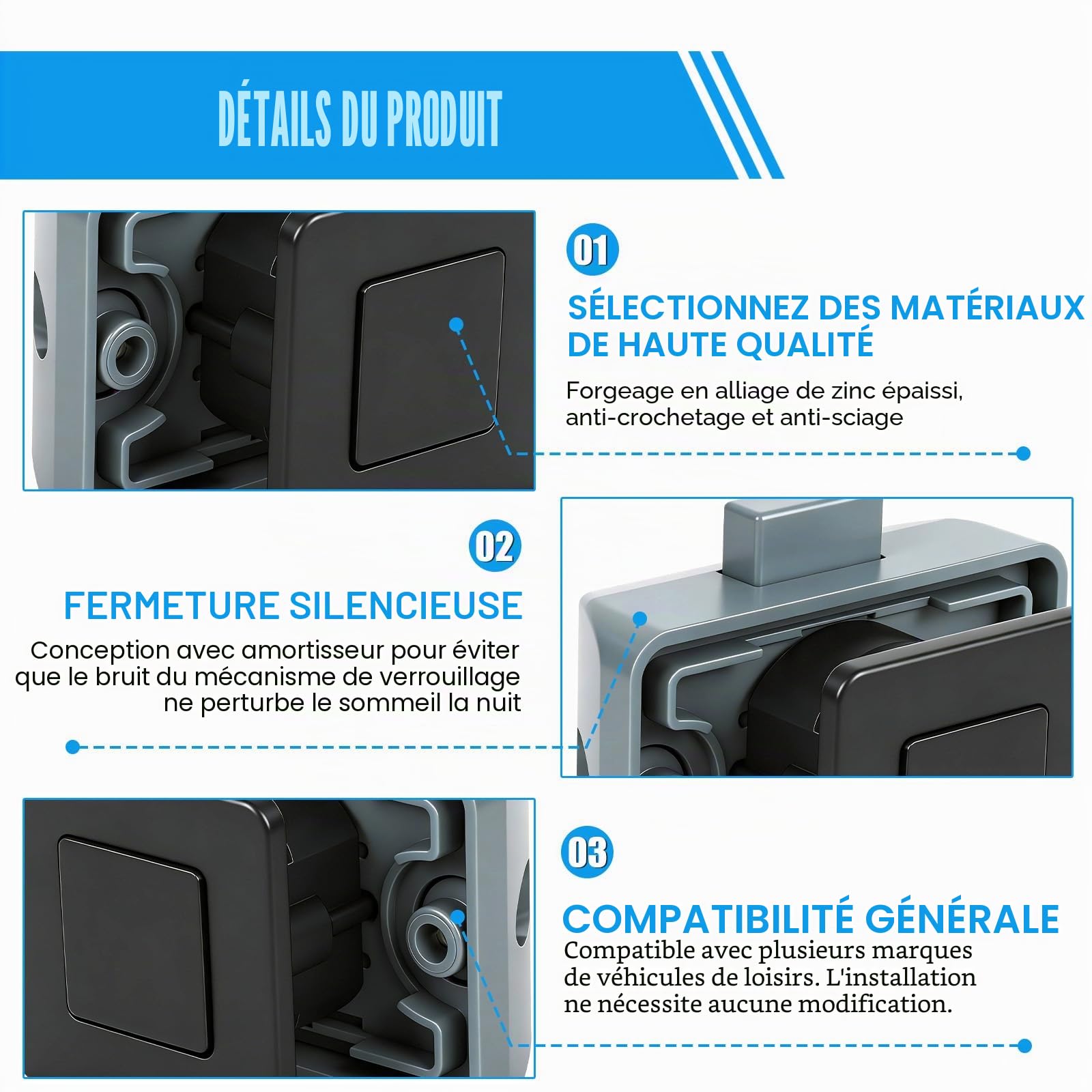 10pc Verrou Vouton Poussoir Placard Caravane de Métalliques Carrée