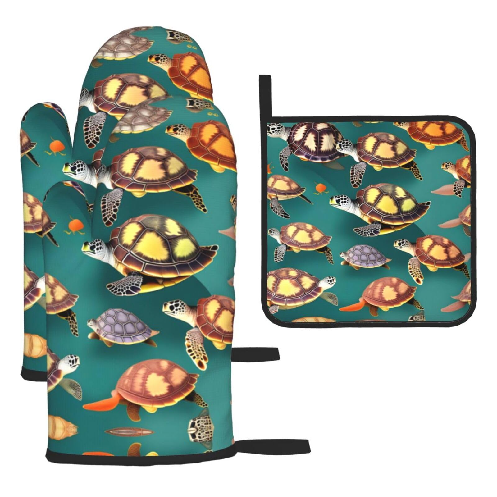 Many Animals Sea Turtles Christmas Oven Mitts,Cute Cooking Glove,Heat Resistant,Oven Mitts Gift for Mom,Housewarming